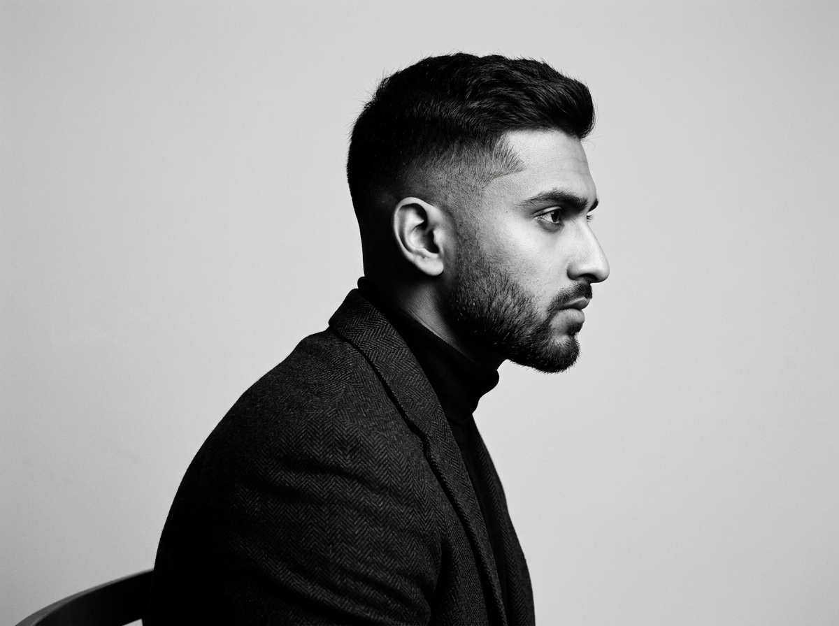 Adeeb Ahmad in profile, black and white